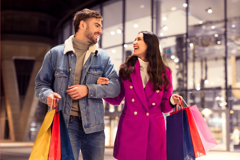 A couple shopping during the holiday season